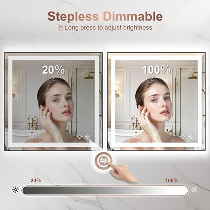 LED Bathroom Mirror with Lights, 30"x30" Black Framed Lighted Vanity Mirror | Anti-Fog, Dimmable 3 Color Temperature, Front & Backlit, Memory Function, Shatterproof Tempered Glass