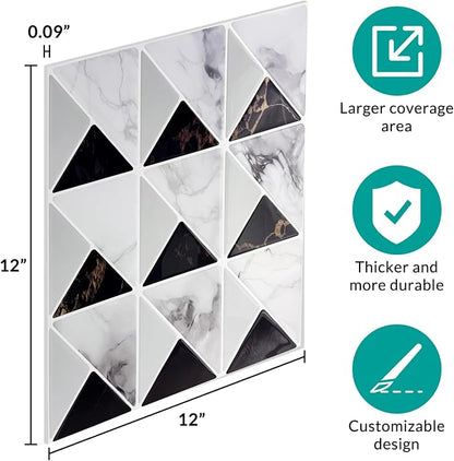 Joysticky 10-Sheet Peel and Stick Backsplash, 12" * 12" Crystal Texture Stick on Tiles Backsplash for Kitchen & Bathroom，Thicker Design Peel and Stick Wall Tiles（Black Gold）