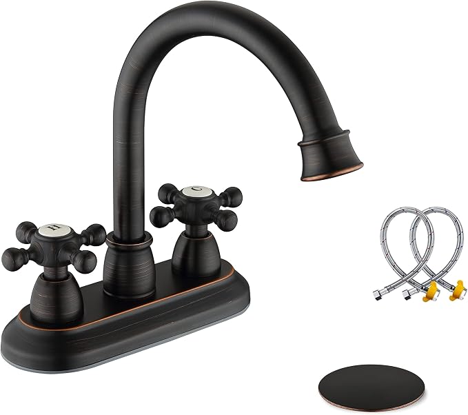 Oil-Rubbed-Bronze Bathroom Sink Faucet, Bronze 4" Centerset Vanity Faucet with Cross Handles