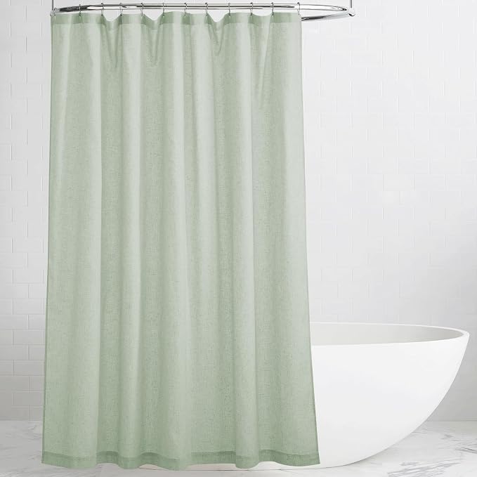 KGORGE Linen Blend Semi-Sheer Shower Curtains Lightweight for Bathroom | Waterproof Fabric for Bathtub, Button Hole Half Privacy Quick Dry, Hooks Included, Sage Green, W72 x L90