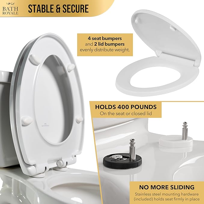 Bath Royale Slow Close Toilet Seat Round BR283-00 Heavy Duty & Scratch Resistant, Fits All Toilet Brands, MasterSuite Series