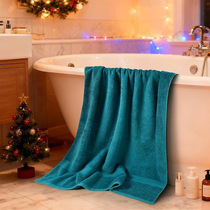 Cleanbear Soft Bath Towels Set of 2, Cotton, 55" x 27" Lavender & Turquoise | Thick & Highly Absorbent Shower Towels for Body Drying, Bathroom, Guest Bathroom, Gym, Pool