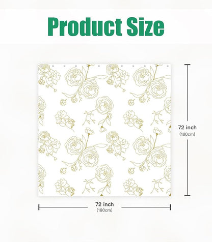 Shower Curtain for Bathroom Stall Boho Modern Cute Aesthetic Decorative Girly Waterproof Unique White and Gold Rose Girls Flower Design Teen Pretty Women Cortinas de Baño Bathtub 72 x72 Inch