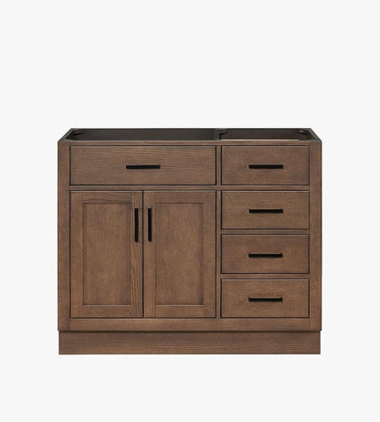 ARIEL Hepburn 42-inch Bathroom Vanity Base Cabinet,Solid Wood, 2 Soft Closing Doors, 5 Dovetail Drawers, Brown Oak