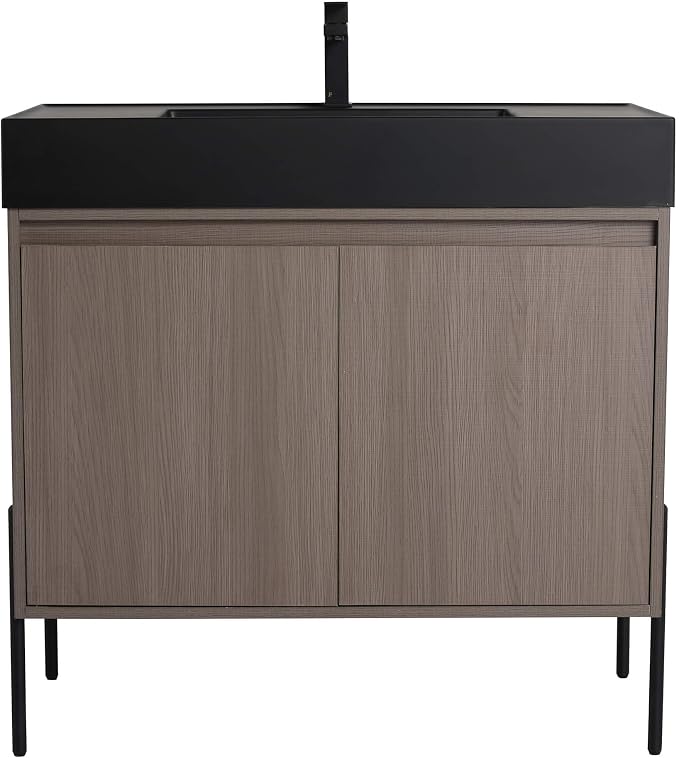 Crownpoint 36 Inch Bathroom Vanity with Sink, Black Sink, Gray Oak Finish, Full Assembly Required, Elegant Bathroom Vanities for Modern Homes