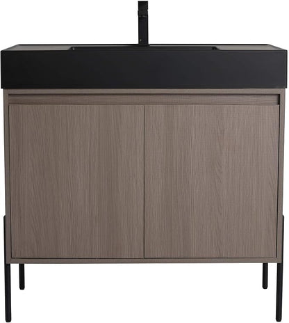 Crownpoint 36 Inch Bathroom Vanity with Sink, Black Sink, Gray Oak Finish, Full Assembly Required, Elegant Bathroom Vanities for Modern Homes