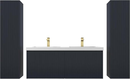 Blossom 48 Inch Double Sink Bathroom Vanity with Side Cabinets, All Wood Wall Mounted Floating Bathroom Vanity Cabinet with Acrylic Sink, Soft-Close Drawers, Bathroom Vanities, Night Blue