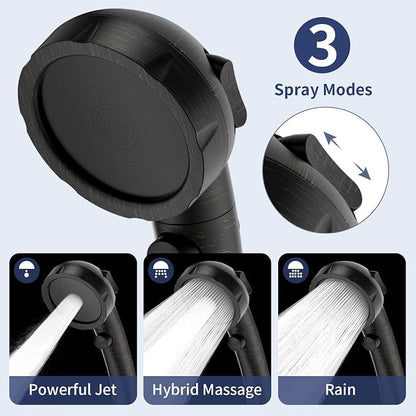 HANLIAN On/Off High Pressure Handheld Shower Head for RV Camper | 3 Spray Modes Shower Head with Pause Button, Water Saving Shower Head with Hose and Self-adhesive Holder(Oil-Rubbed Bronze)
