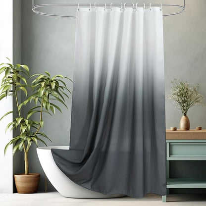 AooHome Fabric Small Shower Curtains, Cloth Ombre Grey Shower Curtain Sets, Washable Fabric Gray and White Shower Curtain, Rustic Farmhouse Bathroom Shower Curtains, 36x72 Inches