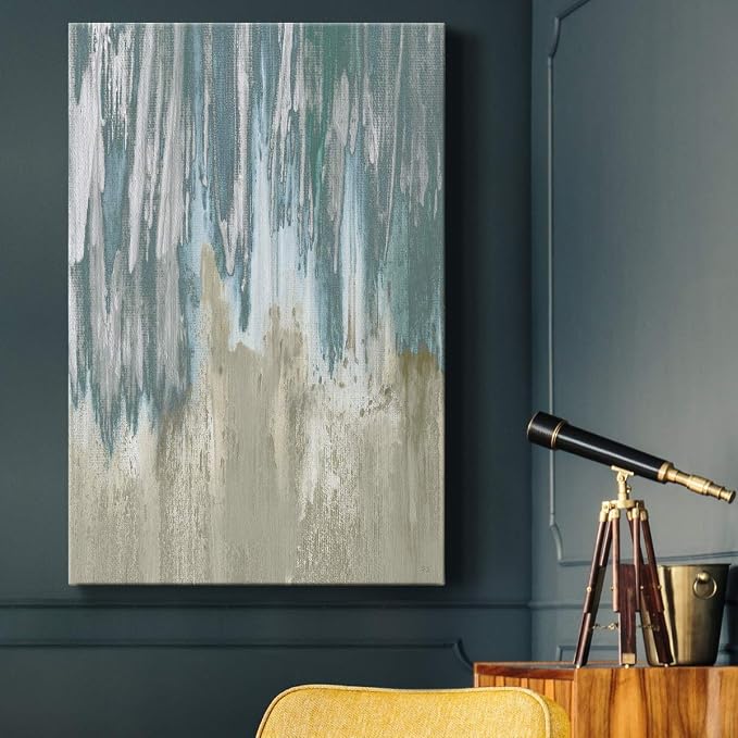 Renditions Gallery Canvas Wall Art Modern Paintings & Prints Decorations Blue Grey Waterfall Canvas Abstract Wall Hanging Artwork Prints for Bedroom Living Room Office - 18"x27" LT02