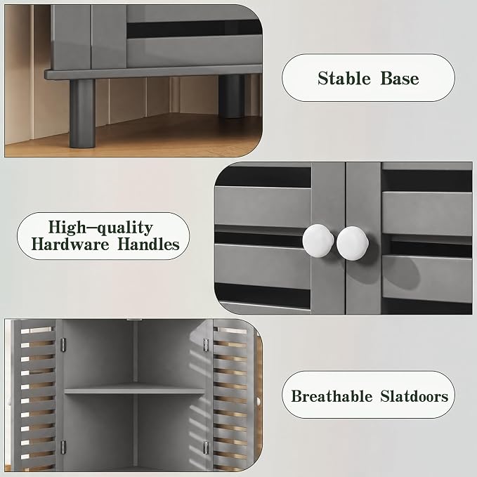 VECELO Bathroom Corner Cabinet, Triangle Open Shelving Shelf, Tall Freestanding Storage Hutch for Kitchen, Living Dining Room with Adjustable Storage Shelves and Doors, Grey