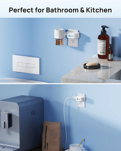 TROND Multi Plug Wall Outlet with USB C PD 20W, 2 AC Sockets | 3-Side Design Wall Outlet Extender, for Home Office Cruise Travel Essentials, White