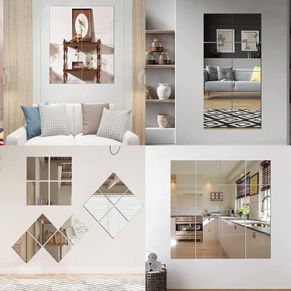 4'' x 6'' x 0.07'' Acrylic Mirror Tiles for Wall Decor, 10Pcs | Rectangular Wall Mirror Sheet with Adhesive Stickers for Bathroom, Bedroom, Living Room, Home, Tables Centerpieces Decor