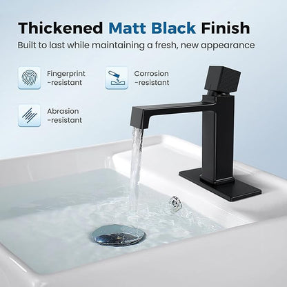 Single Handle Bathroom Faucet for 1 or 3 Hole,7.5'' Matte Black Vanity Single Handle Faucet with Solid Brass Body,Easy Install for Bathroom,Vanity