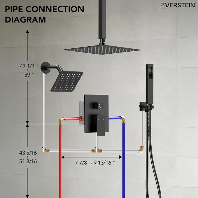 10" High-Pressure Rainfall Shower Faucet, Celling Mount Dual Shower Head System, Matte Black