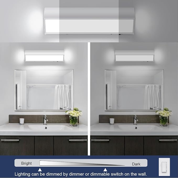 LED Modern Bathroom Vanity Light Fixtures (16-Inch, 5CCT, Dimmable), Modern Acrylic Bathroom Wall Lighting Fixtures Over Mirror, Chrome