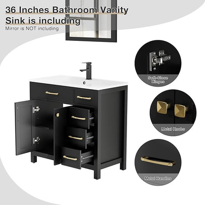LUCKWIND 36" Bathroom Vanity with Sink Combo, Painted Modern Bathroom Storage Cabinet with Large Sink, Two Doors and Three Drawers, Include Faucet, Without Mirror, Black