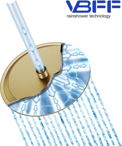 VBFF-Shower Head,rain shower head, 12 inch- Round Shower Head, 1.8 GPM Flow Rate, rainfall showerhead,VBFF13 (Brushed Gold)