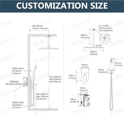 Aolemi Ceiling Mount Shower System Rain Shower Head with Handheld Spray High Pressure Shower Faucet Set Rough-in Valve Shower Trim Kit Included Bathroom Matte Black 10 Inch Ceiling Shower Head