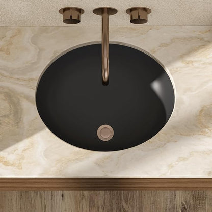18x15 Inch Black Oval Undermount Bathroom Sink | Interior Bowl Size 16"W x 13"D, Ceramic, Curved Bottom, Easy to Clean, with Overflow, Ideal for Bathroom, Lavatory, Vanity