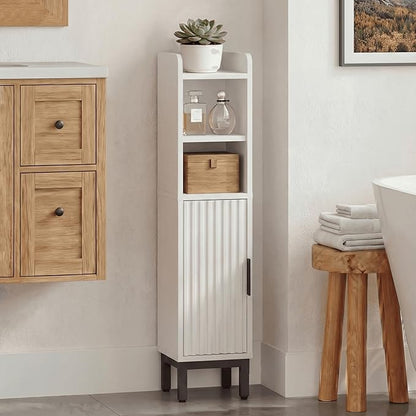 Small Bathroom Storage Cabinet, Corner Narrow Toilet Paper Floor Cabinet with Door and Shelves,Bathroom Organizer with Adjustable Shelf, for Small Spaces (White, 4-Tier)
