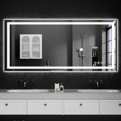 55"x30" LED Bathroom Mirror with Lights, Dimmable，Anti-Fog，Bathroom Vanity Mirror for Wall, Backlit + Front Lit, Memory Function, Shatter-Proof，Tempered Glass