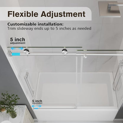 55-60" W x 60" H Frameless Bathtub Shower Door Brushed Nickel | 1/4''(6mm) SGCC Tempered Glass,Explosion Proof Film,Nano Coating,Customizable width,Reversible installation,Easy to Clean