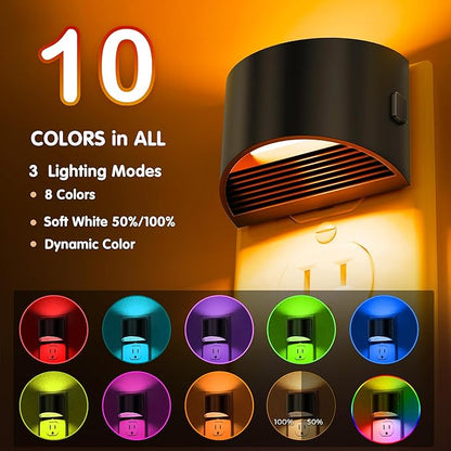 L LOHAS LED Night Lights Plug into Wall, 8 Colored Kids Night Light, 2 Pack | Built-in Dusk to Dawn Sensor, Color Changing Mode, Black Housing