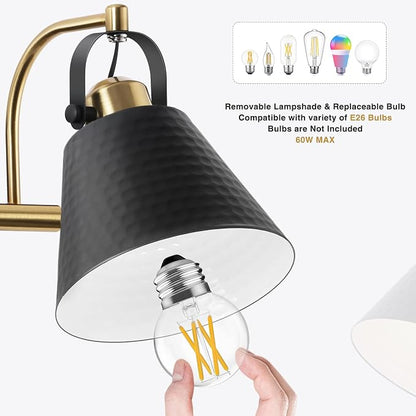 5-Lights Black and Gold Vanity Light, 40inch Modern Farmhouse Vanity Lights, Bathroom Light Fixtures Over Mirror with Hammered Metal Shade, Brushed Gold Wall Lamp for Bath Mirror Living Room Cabinet