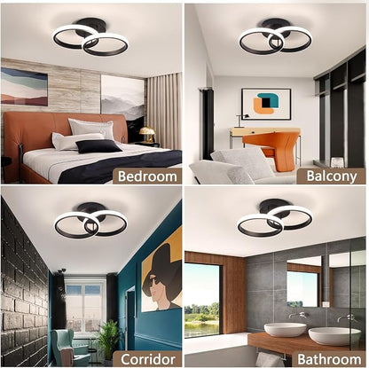 CANEOE Round Modern Led Ceiling Light Fixtures, 4500K Neutral Light Black Hallway Light Fixtures Ceiling, Bathroom Close to Ceiling Lights for Corridor Stair Aisle Lamps (Black, 1 Pack)