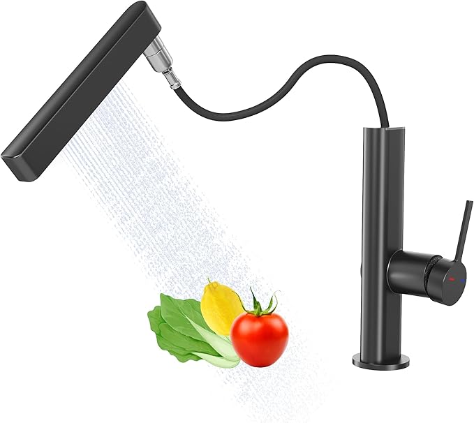 Kitchen Faucet with Pull Down Sprayer,Stainless Steel Waterfall Single Handle Kitchen Faucet with 360° Swivel Sprayer and EPDM Inlet Hose,Matte Grey