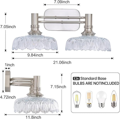 Brushed Nickel Bathroom Vanity Light Fixtures Modern 2-Light Vanity Lights Bathroom Lighting Vintage Wall Sconces for Pictures Mirror Hallway Bedroom