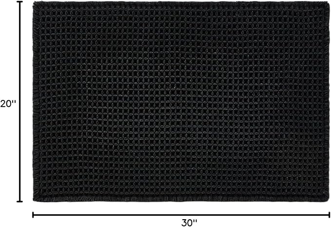 TYUU Black Waffle Bath Mat, Boho Bathroom Rugs Non Slip Washable, 30x20 | Super Absorbent Quick Dry Bath Rug, Non-Slip Backing, Soft Waffle Washable Farmhouse Bathroom Mats, Tub, Shower & Home Decor