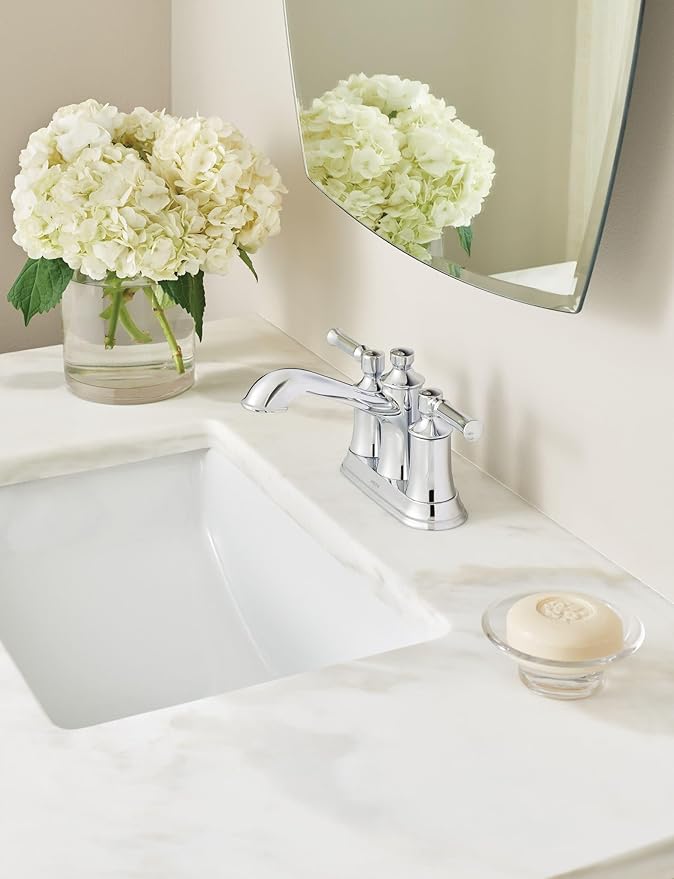 Moen Dartmoor Chrome Traditional Two Handle Centerset Bathroom Sink Faucet, 6802
