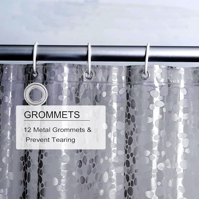 Shower Curtain Liner, 100% Waterproof Eva Shower Curtains with 3 Duty Heavy Bottom Magnets and 12 Rust Proof Grommets, 72x72 Weighted Shower Liner for Shower Stall, Bathtubs