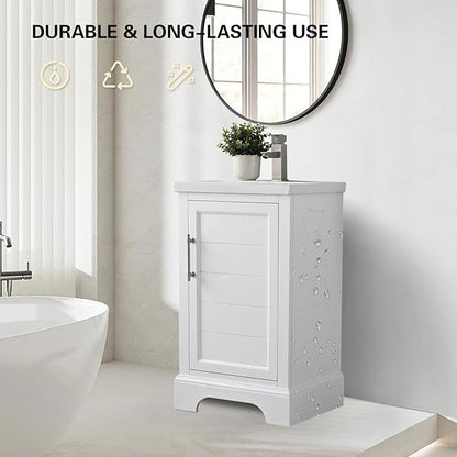 HOMEBEYOND 20 Inch Bathroom Vanity with Single Sink & Ceramic Top, Vanity Cabinet with Center Countertop Basin, Soft-Closing Doors, White