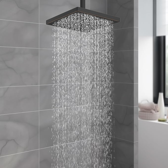 Hibbent cUPC Certified Thick Metal 8'' Rain Shower Head, Oil Rubbed Bronze | High Pressure Shower Head, Bathroom Waterfall Shower Heads, High Flow Fixed Showerheads with Adjustable Brass Ball Joint