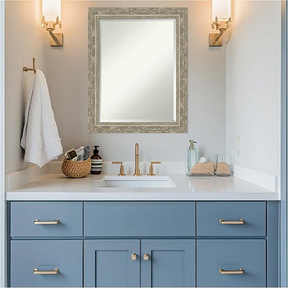Amanti Art Silver Bathroom Mirror for Over Sink, 28x22 Filigree Silver Rectangle Vanity Mirror, Medium Traditional Frame, Hangs Horizonally and Vertically, Bathroom Wall Decor, Beveled Edge