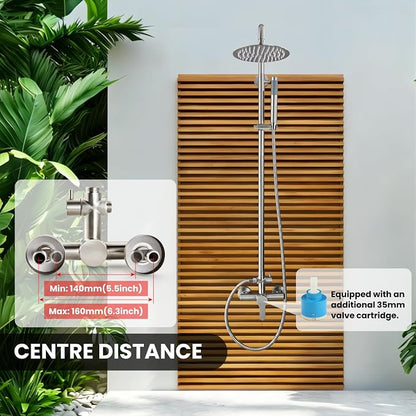 gotonovo Outdoor Shower Kit 304 Stainless Steel, Brushed Nickel, 8 Inch | Rain Outdoor Shower Head and Handle Set Fixture System Faucet, Exposed Wall Mounted, for Outside Yard Pool Seaside/Indoor