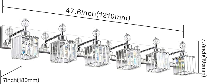PRESDE 6-Light Crystal Bathroom Lights Fixtures Chrom Modern Wall Lighting Over Mirror