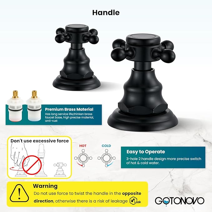 gotonovo 3 Hole Widespread Bathroom Sink Faucet Double Cross Handle Mixer Tap Faucet for Bathroom Sink Vanity Faucet Deck Mount Basin Hot Cold Water Matching Pop Up Drain Matte Black