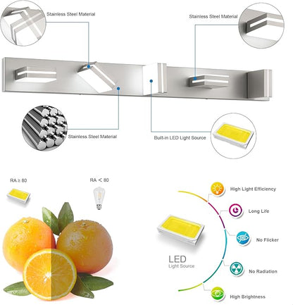 SineRise LED Modern Bathroom Vanity Light Fixtures (5-Light, 40-Inch, Dimmable), Brushed Nickel Modern Acrylic Bathroom Wall Lighting Fixtures Over Mirror (Cool White 6000K)