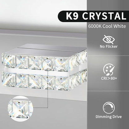 OKELI Bathroom Crystal Vanity Light Fixtures, Modern LED Vanity Light for Bathroom, 3 Lights Crystal Mirror Front Lamp, 6000K Cool White, 18W, Dia 22 Inch ETL Listed