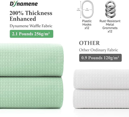 Waffle Shower Curtain 256 GSM Heavy Duty Fabric 72" x72 Mint Green | Thick Textured Cloth, Weighted Hem, Water Repellent Washable, Hotel Luxury Polyester Shower Curtain Set for Bathroom 12 Hooks