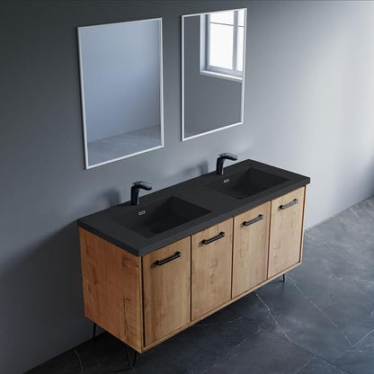 Dowell 61" Bathroom Sink,Double Bowl Vanity Basin,Rectangular Drop-In Bathroom Sink with Overflow,Black-000 6122BPBL