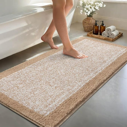 60x24 Long Bathroom Rugs Washable Non Slip, Beige Bath Mat for Bathroom Floor Tub, Soft Absorbent Quick Dry Mats for Shower,Bathtub,Home Decor