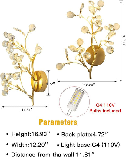 3-Light Gold Crystal Wall Sconce ModernVanity Light for Living Room BedroomHallway Bathroom Dressing Table