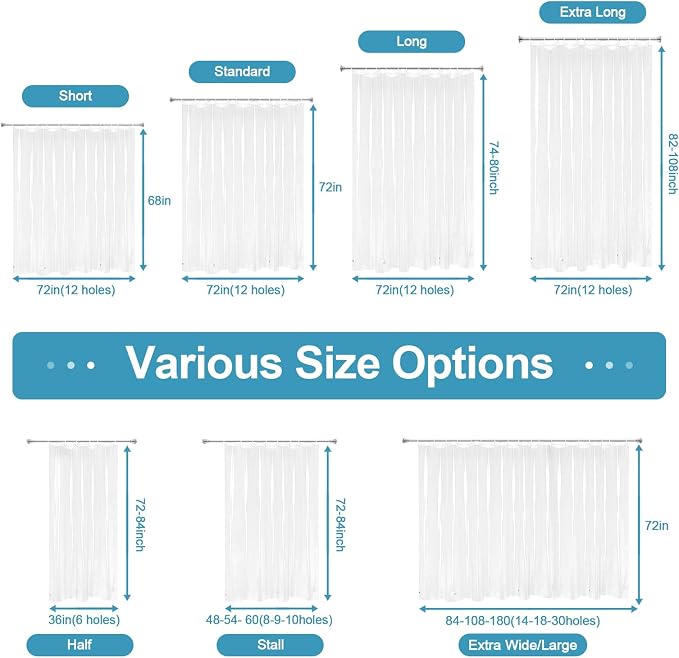EurCross Clear Shower Curtain Liner 90 inches Long with 5 Magnet Weights and Hooks, Waterproof Premium 9G PEVA Extra Long Plastic Shower Curtain Liner 72 x 90 inch