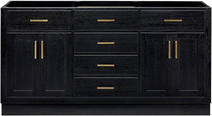 ARIEL Hepburn 66-inch Bathroom Vanity Base Cabinet,Solid Wood, 4 Soft Closing Doors, 6 Dovetail Drawers, Black Oak