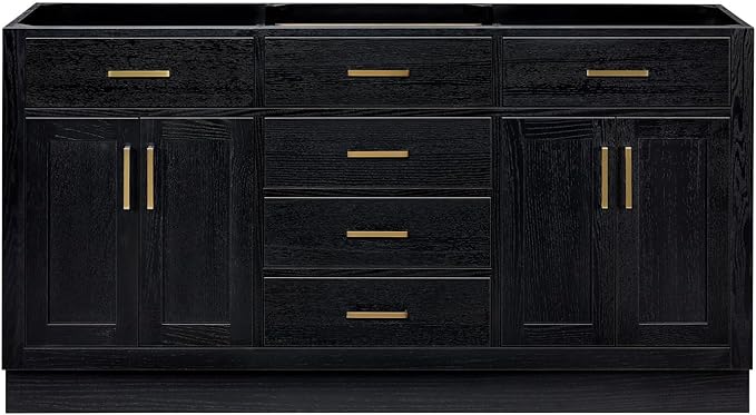 ARIEL Hepburn 66-inch Bathroom Vanity Base Cabinet,Solid Wood, 4 Soft Closing Doors, 6 Dovetail Drawers, Black Oak